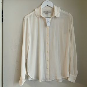 LOFT Ruffle Trim Button Down Blouse NWT